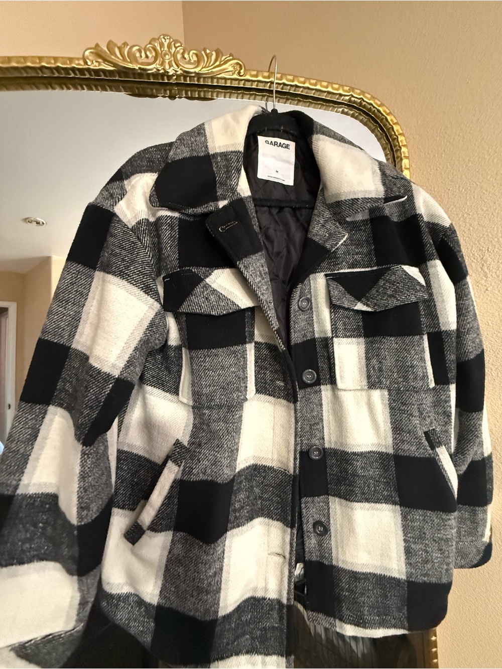 Garage Black and White Plaid Lightweight Shacket